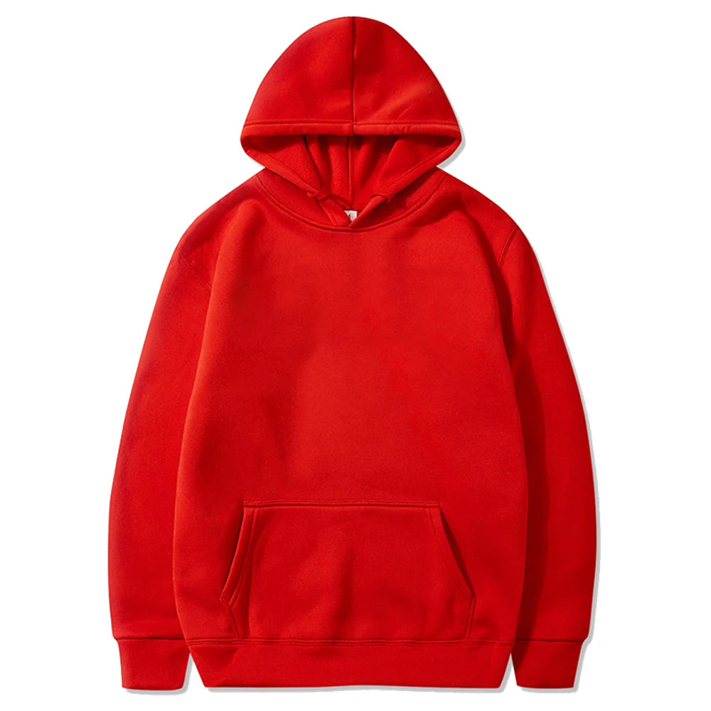 Solid Color Men's Fleece Hoodie – Casual Warm Pullover - 3KDyn